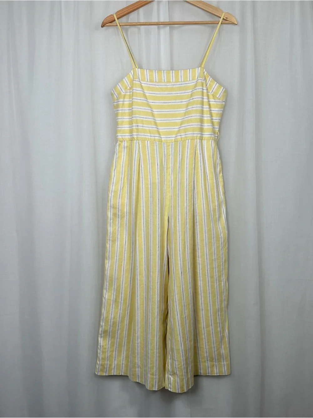 Banana Republic Linen Blend Wide Leg Cropped Jumpsuit 4P Petite Yellow Striped